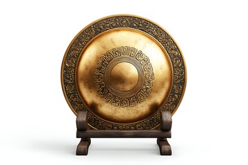 3D Style Golden Chinese Gong Isolated on White