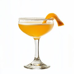 A sophisticated Sidecar cocktail in a coupe glass, with a sugared rim and an orange twist, emphasizing the elegant and refined presentation of the drink
