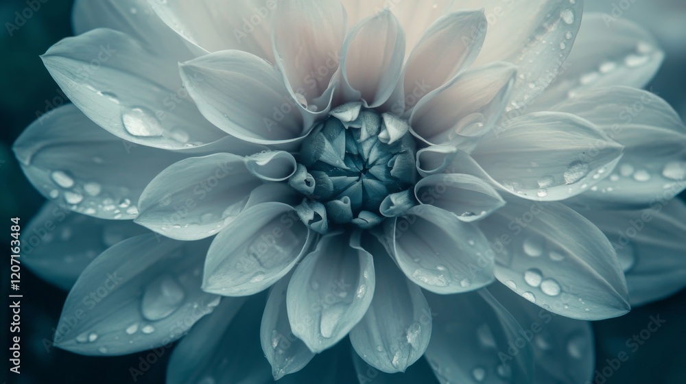 Aufkleber a close-up of a flower with clear water droplets gently resting on its petals, creating a serene, tr