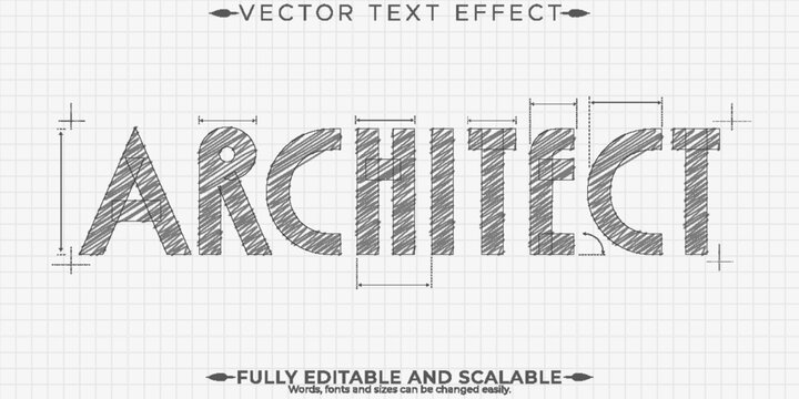 Sketch text effect, editable drawing and architect text style