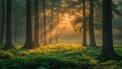 Naklejka premium sunrise in the forest