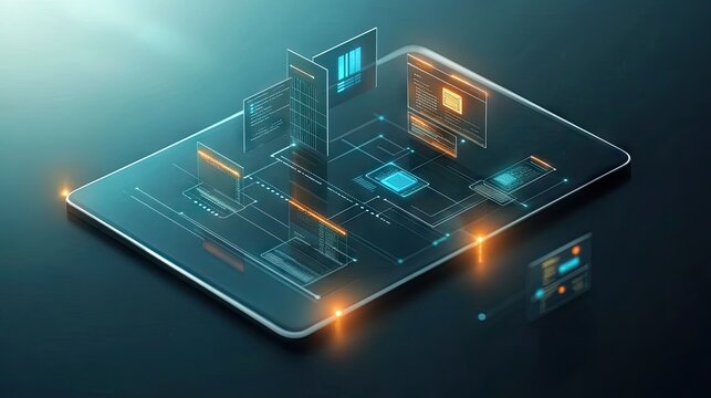 A subscription payment flowchart illustrated on a tablet with stylized icons and graphics