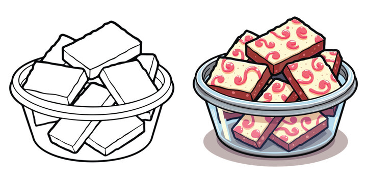 Peppermint Bark Line Art Vector Illustration Black and White with Coloring Sample. Bold and Easy Food, Fruits, Sweets, Drinks, Dessert, and Snacks Coloring Pages for Adults and Kids