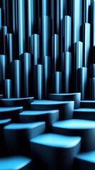 Obraz premium Abstract Blue Geometric Forms Softly Lit Stage. AI Generated