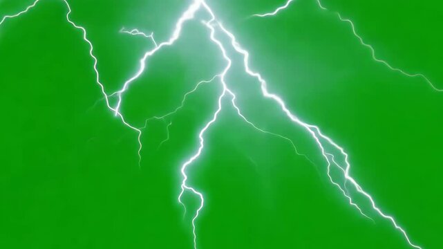 Powerful lightning striking on a green chroma key background, perfect for video effects and creative projects