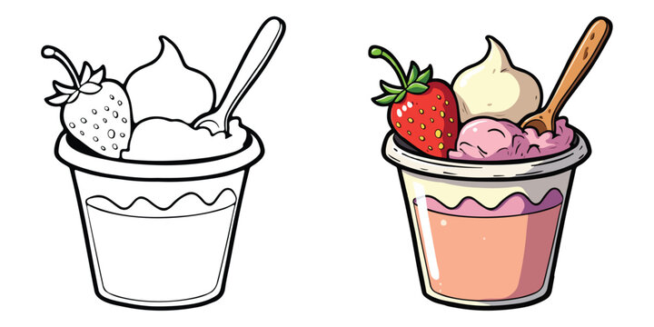 Fruit and dessert Line Art Vector Illustration Black and White with Coloring Sample. Bold and Easy Food, Fruits, Sweets, Drinks, Dessert, and Snacks Coloring Pages for Adults and Kids