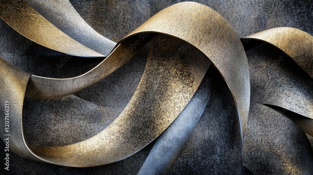 Aufkleber A close-up of interwoven line patterns in metallic silver and gold, on a dark textured background, conveying a sense of sophistication and modern design