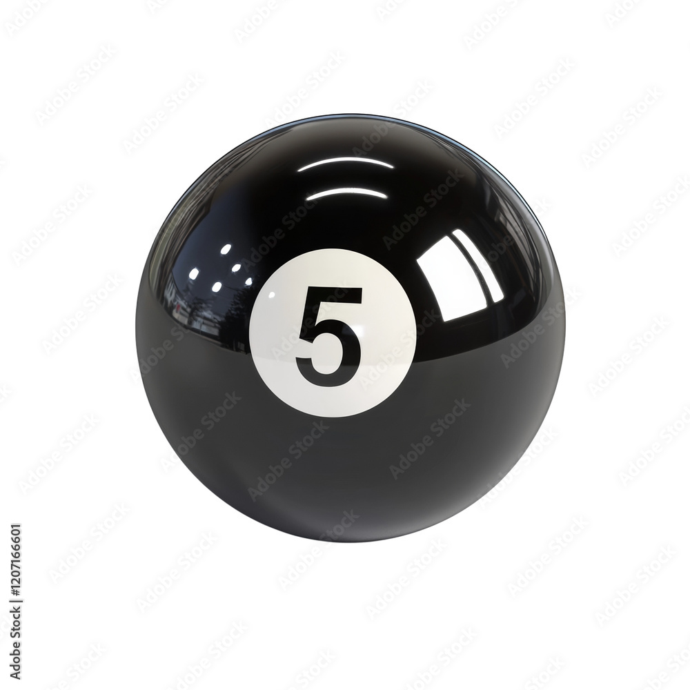 Poster The image shows a single black billiard ball with the number five prominently displayed on its surface against a plain white background.