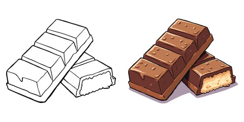 Chocolate Bar Line Art Vector Illustration Black and White with Coloring Sample. Bold and Easy Food, Fruits, Sweets, Drinks, Dessert, and Snacks Coloring Pages for Adults and Kids