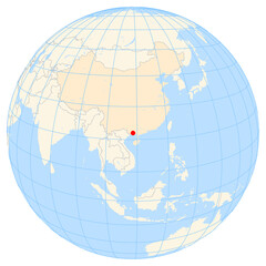 Map showing the location of the city Qinzhou in China (Eastern Asia) on the earth globe.