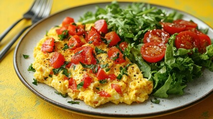 Scrumptious Scrambled Eggs with Tomatoes and Salad
