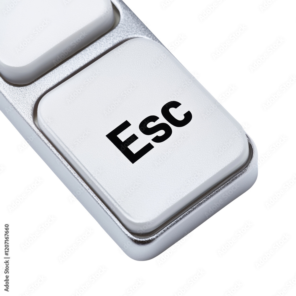 Poster A detailed close-up image of a white keyboard escape key with a silver frame.