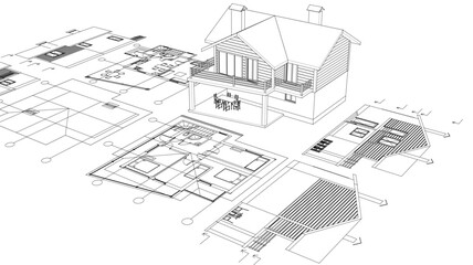 house architectural project sketch 3d illustration	