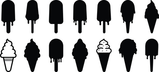 Ice cream silhouette set vector design big pack of dessert illustration and icon