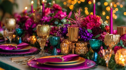 Gold striped the holidays decoration with magenta or greenish tones