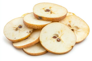 Freshly Sliced Apple Displaying Core and Seeds on White Background