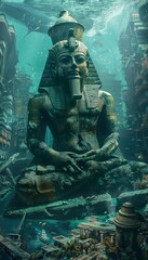 Fototapeta premium Majestic ancient statue residing in an underwater city captured in stunning fantasy art style