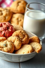 Delicious cookies and a glass of milk. The perfect afternoon treat!