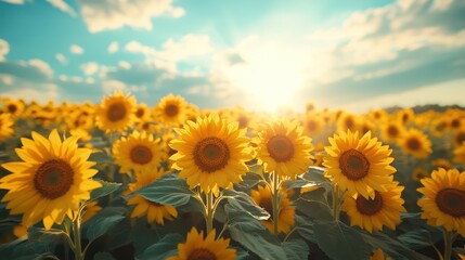 Obraz premium Golden Sunflowers at Sunset: A Vibrant Field of Joy