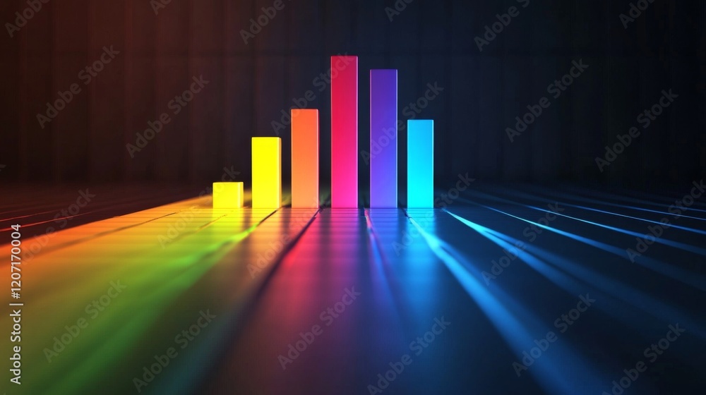 Leinwandbilder a colorful bar graph with d effects and gradient colors, displayed on a dark background, with subtle