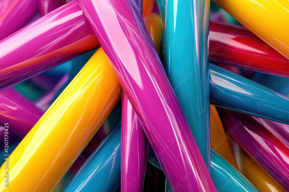 Poster colorful twisted tubes create vibrant abstract art in a dynamic arrangement