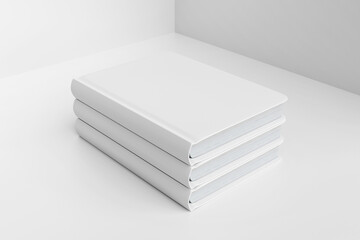 Stack of White Blank Books Displayed on Minimalist Background For Mockup
