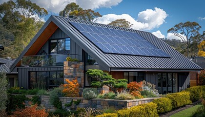 Obraz premium Modern Solar Powered Home with Lush Landscaping