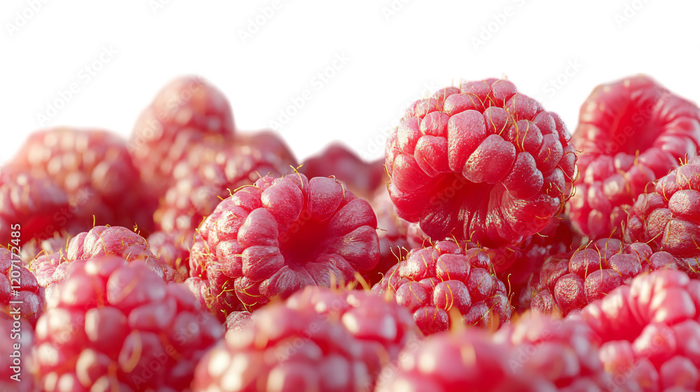 Poster freshly picked red raspberry isolated on transparent background