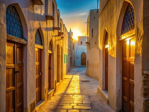 Dramatic silhouettes of Bahrain's pearling path, Muharraq Old Town, December 7, 2023, photography.