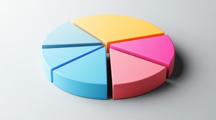 Obraz premium A colorful pie chart with distinct segments in gradient colors, arranged on a white background with soft shadows for a clean financial analysis look