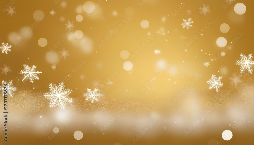 Poster snowflakes on blurred golden background with copy space