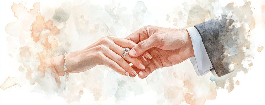 Close up of hands exchanging wedding rings, symbolizing love and commitment in soft, artistic style. beautiful moment captured in romantic setting