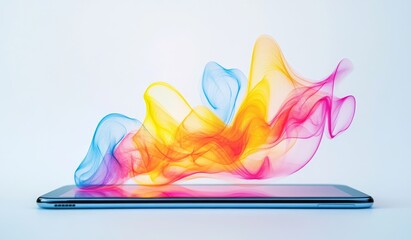 Colorful abstract smoke emanating from a smartphone.