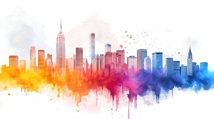 Fototapeta premium Aerial view of a vibrant city skyline with iconic landmarks and bustling streets