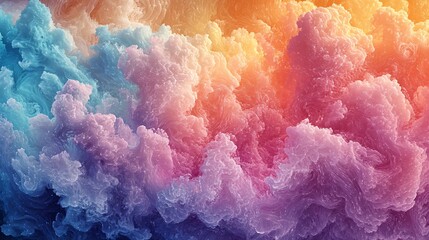 Abstract fluid art with swirling waves of blue pink orange and yellow colors in a dreamy style