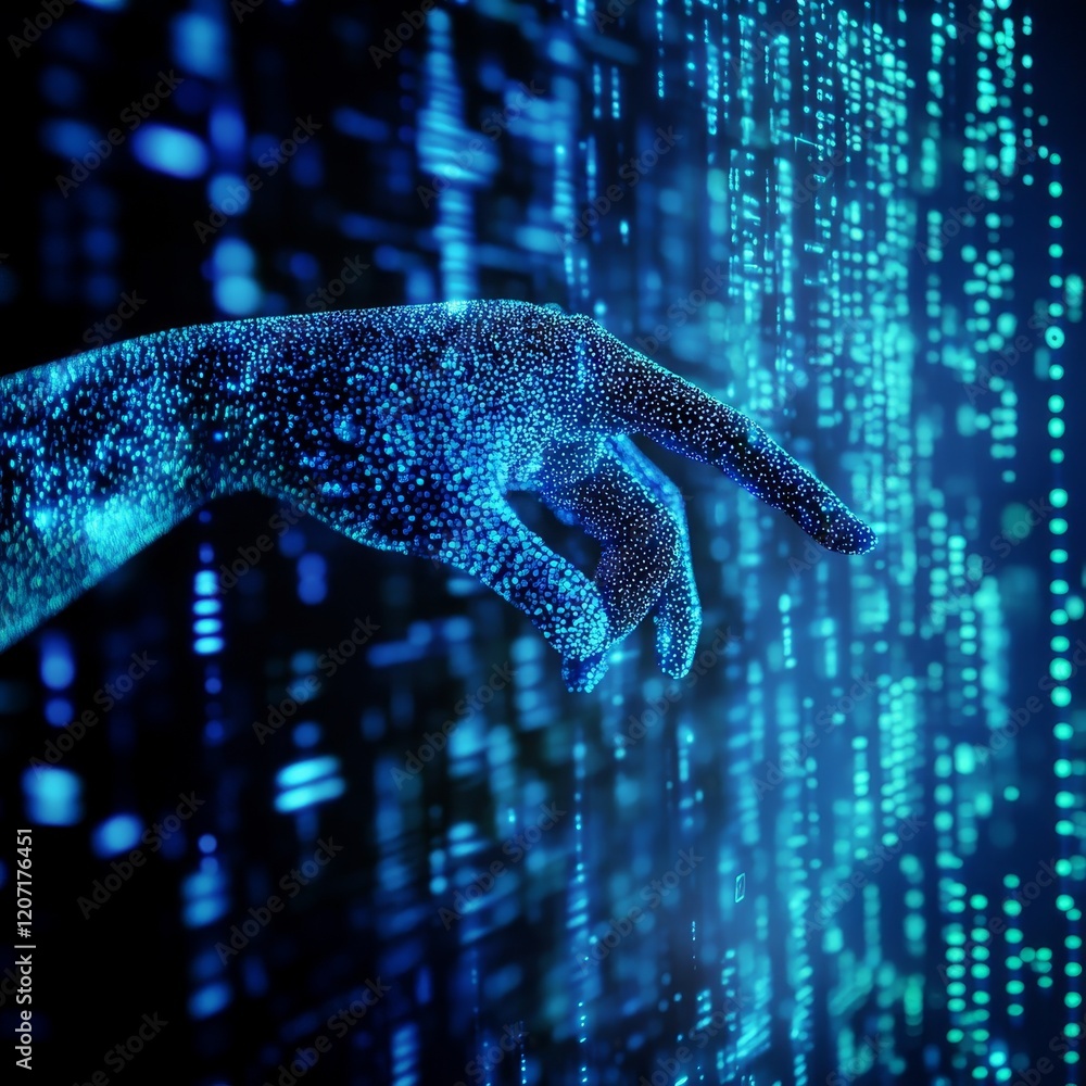Leinwandbilder digital hand interacting with binary code.