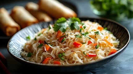 Delicious Fried Rice Noodles and Spring Rolls