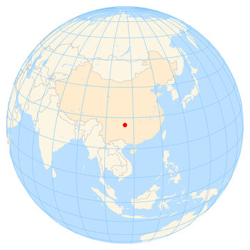 Map showing the location of the city Zunyi in China (Eastern Asia) on the earth globe.