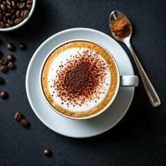 Fototapeta premium a cappuccino with a perfect layer of foam and a dusting of cocoa powder.