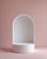 Eye-catching white display stand for product commercials on a smooth pink backdrop Realistic 3D Podium for Mockup