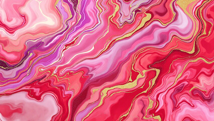 Elegant Pink, Red and Gold Marble Fluid Art Wallpaper