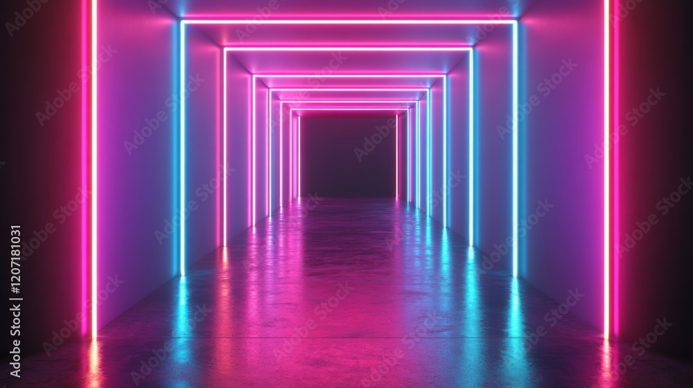 Leinwandbilder a digital representation of futuristic line patterns with glowing effects in neon colors, set agains