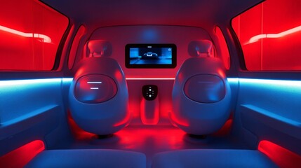 Fototapeta premium Futuristic Car Interior with Red and Blue Ambient Lighting