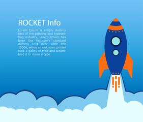 Blue rocket takes off into stars space . business startup text rocketdock, rocket space ship in flat style. concept Start up Business. Vector Illustration. 