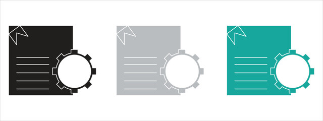 Clipboard and gear vector icons. checklist, report, survey or agreement are arranged separately on the illustration.