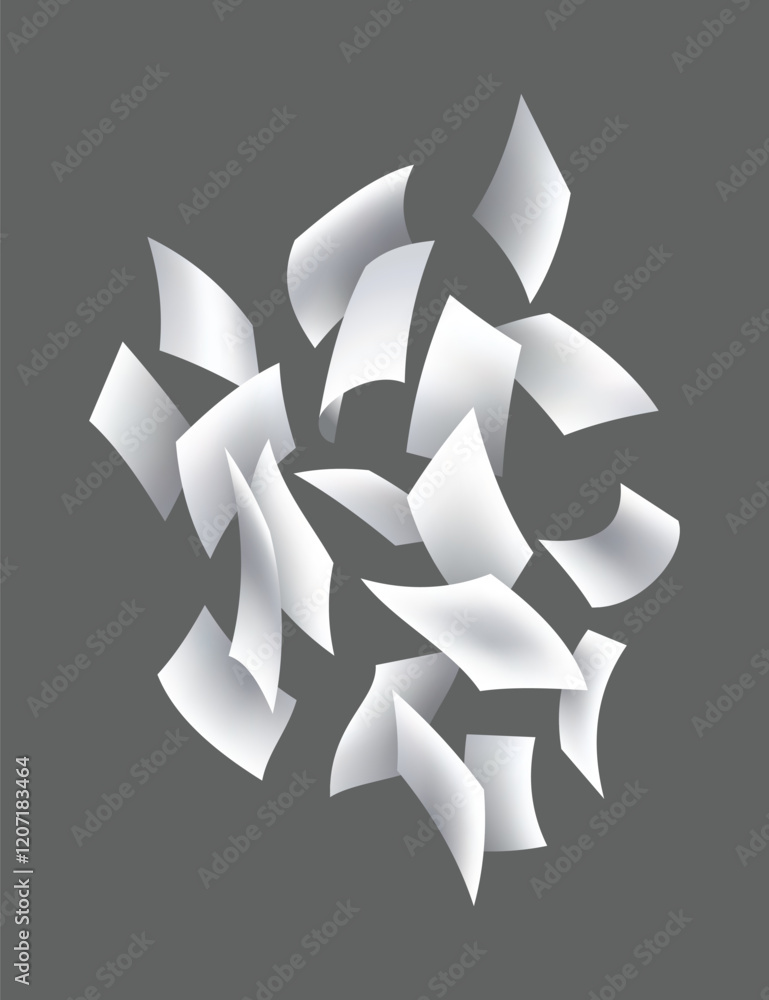 Poster falling paper sheets. set of flying curved leaves of paper. vector loose soar of notes with curled e