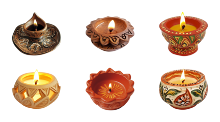 Diya lamp isolated on a transparent or white background, cut-out, PNG, Diwali festival of lights celebration