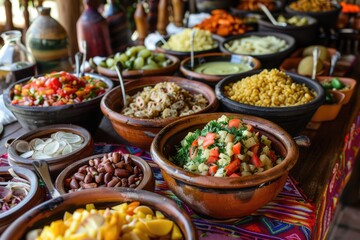 Obraz premium Peruvian comfort food buffet lunch table traditional dishes