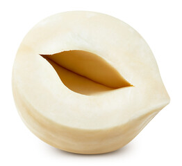 Filberts with hazelnut Isolated over white. Hazelnut half clipping path