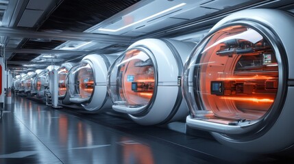 Futuristic Cryosleep Pods in a Sleek Corridor
